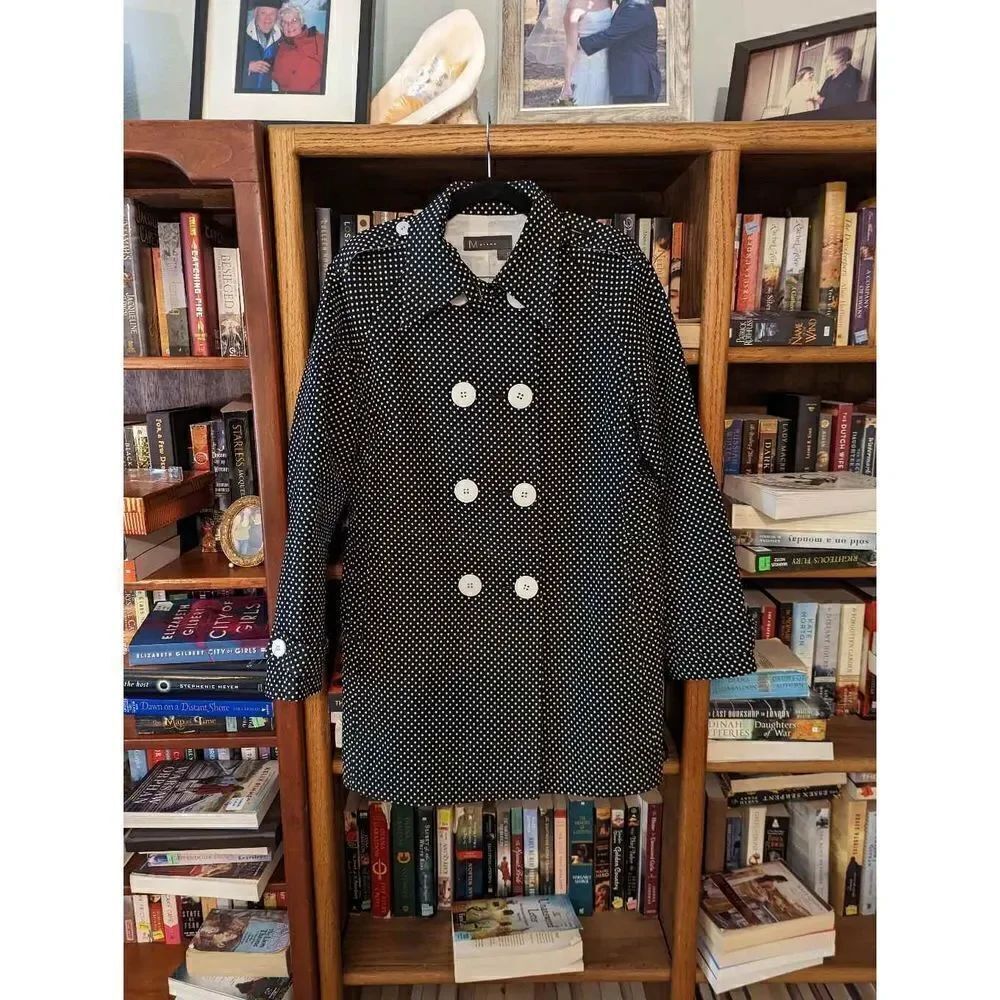 MSIAMO retro style black and white polkadot lightweight double-breasted coat sz